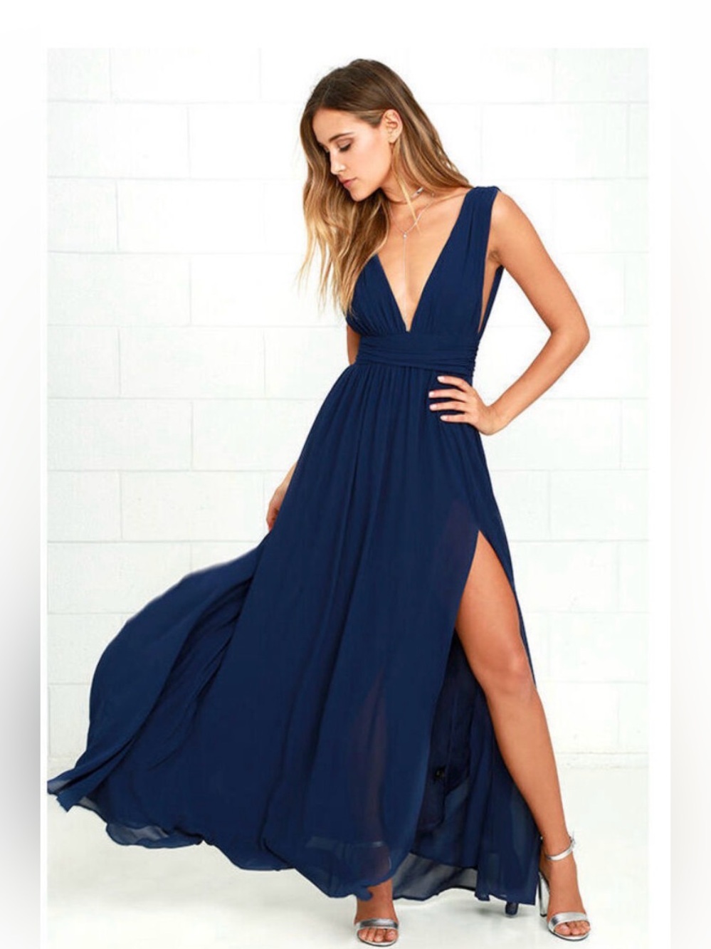 Lulus Navy Deep V Maxi Dress